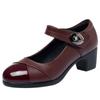 Zapatos de Mamá con Suelas Suaves, Zapatos Planos Cómodos para Mujer de Primavera y Otoño, Nuevo Modelo 2025, Versátiles para Mujeres de Mediana Edad, Hebilla de Correa Única, Tacón Medio, Zapatos de Piel Rojos