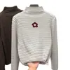 Camiseta Térmica de Manga Longa para Meninas, Roupa para Outono e Inverno para Crianças Maiores, Top Quente Listrado com Gola Meia-Alta