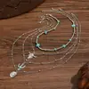 Joyas de Venta Caliente Europeas y Americanas Estilo Vaquero Retro Collar Apilado de Múltiples Capas con Piedras Naturales Collar con Cuentas de Turquesa Cabeza de Toro Cactus