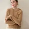 Suéter de Caxemira com Capuz Suéter Pulôver Feminino Outono e Inverno 2025 Nova Sudadore Redutora de Idade Hoodie de Base Tricotado Top Versátil