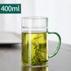 Taza de té verde taza de infusión con separación de té y agua taza de filtrado transparente de oficina taza resistente al calor de alto borosilicato taza de media luna