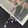 Collar con Borla de Mariposa Morada con Circonitas y Perlas para Mujer, Cadena para Clavícula de Gama Alta de Nicho, Nuevo Modelo Verano 2026