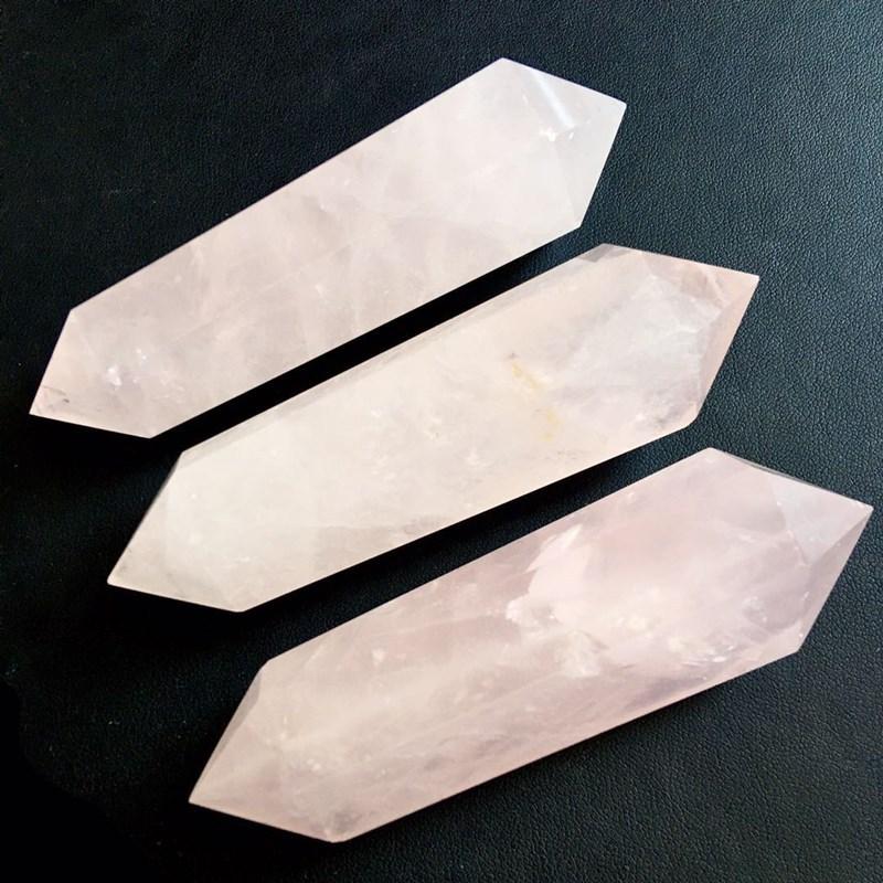 Rose quartz crystal wand doubl