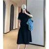 Transforme-se em um Estilo Relaxado em Segundos! Vestido Curto de Manga Curta Color Block Emagrecedor e que Valoriza a Silhueta para Mulheres Baixinhas, Vestido de Comprimento Médio, Novo para 2026