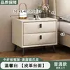 Mesita de noche de madera maciza y chapa de piedra, diseño moderno y minimalista, adecuada para apartamentos pequeños, con cajones para almacenamiento