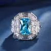 Nuevo Caliente Venta Fondo de Cobre Chapado en Oro Moda Color Simulación Tesoro Cuadrado Diamante Cuadrado 8*12 Temperamento Anillo Retro para Mujer