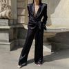 Roupas femininas estilo europeu e americano Primavera Nova Seda Gelada manga longa ombreira cadarço camisa calça terno casual feminino comércio exterior Atacado