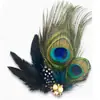 Horquilla de Pluma de Pavo Real Estilo Étnico Transfronteriza Mascarada Fiesta de Desempeño Clip Lateral de Pedrería Accesorios para el Cabello Fabricante Mayorista