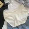 Pantaletas de Algodón Puro Minimalistas Estilo Japonés para Mujer con Entrepierna Extendida, Talla Grande, Ribete de Encaje, Estilo Francés, Transpirables, Amigables con la Piel, Antibacterianas, de Cintura Media