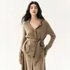 Suéter de Caxemira Moda Gola Meia Aberta Engrossada Cardigã Feminino Cintura Marcada Manga Longa Malha Canelada Peça de Vestir com Cinto Suéter Feminino