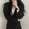 Conjunto chique de jaqueta curta de manga comprida com temperamento retrô + saia midi justa de cintura alta