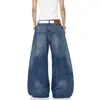 Jeans de pierna ancha con estampado de letras de bandera lavada estilo retro americano para hombre y mujer, pantalones holgados de largo completo, directo del fabricante