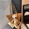Bolsa Tecida de Algodão Urso Casual Portátil Bolsa Tecida Bolsa da Moda Bolsa de Corda de Algodão Transversal Bolsa Feminina Bolsa Tote Bonita