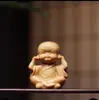 Cuatro Monjes Pequeños de Madera de Tuya Adornos de Mano, Cuatro Monjes Pequeños Que No Escuchan, No Hablan, No Miran, No Se Mueven, Adornos para Oficina en Casa