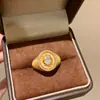 Anillo Sello de Plata de Ley S925 Dorado Cepillado Italiano Retro Nicho Elegante Accesible Lujo Anillo de Gama Alta
