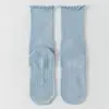 Calcetines de Yoga de Borde Enrollado hasta la Mitad de la Pantorrilla, Algodón Peinado, Sin Costuras, Antideslizantes, Calcetines Largos para Pilates y Yoga en Interiores para Mujer, Borde Fruncido, Todas las Estaciones de Verano