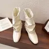 Botas de Pierna de Pantalón de Tacón Grueso de Calibre Grande para Mujer 2026 Nueva Moda Hebilla de Cinturón Punta Cuadrada Botines Cortos Botas de Motocicleta Botas de Plataforma