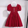 Vestido de niña Explosiones de verano Estilo coreano Estilo Chanel Infantil Cuello cuadrado Manga burbuja Falda Vestido de princesa para niña Moderno