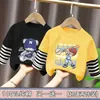Camiseta de Algodão Puro para Meninos Primavera e Outono Novo Estilo para Crianças Maiores, Manga Longa Listrada Patchwork Versátil, Estiloso Top Dois em Um para Meninos