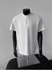 Camiseta de Algodón de Manga Corta Estilo Retro Americano para Hombre, Nuevo Estilo Verano 2026, Cuello Henry, Top Camiseta Holgado y Versátil de Manga Media