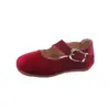 Sapatos Mary Jane de couro para meninas, estilo primavera e outono, sapatos de princesa com sola macia em camurça, sapatos baixos simples para crianças em vermelho, verde e amarelo