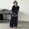 Conjunto de otoño para niña: Nuevo conjunto elegante y moderno de cárdigan y pantalón de pierna ancha para niñas mayores, de dos piezas, para 2026