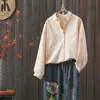 Jaqueta Camisa de Algodão 2025 Foto Real Feminina Gola Lapela Casual Versátil Solta Emagrecedora Estilo Coreano Literário Outono Jaqueta Camisa