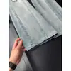 Jeans rectos de estilo retro americano con estampado de olas azul claro, unisex, con un diseño de pierna ancha y fluido, corte holgado, y disponibles en estilo para pareja para uso casual; al por mayor