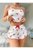 Conjunto de duas peças feminino para casa, regata fina sem mangas com estampa de cereja, shorts