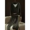 Estilo Preguiçoso e Relaxado Cor Contrastante Malha Falsa de Duas Peças Top Cintura Elástica Calça de Perna Larga Solta Terno Simples Elegante Feminino