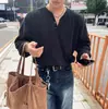 Camiseta Myq Estilo Maduro Gola Padre Manga Longa para Homens 2026 Primavera Novo Estilo Solta Respirável Camisa Base Roupa Estilo Coreano