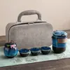 Juego de Té de Viaje Huer Kiln Tianmu, Tetera Portátil para Acampar con Tres Tazas, Juego de Preparación de Té para Exteriores, Taza de Servicio Rápido de Regalo