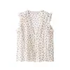 Camisa Top de Verano Nueva para Mujer Estilo Europeo y Americano sin Mangas Cuello en V Lunares Decoración en Capas
