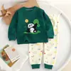 Novo Conjunto de Roupa Íntima Infantil Algodão Puro Roupas de Outono para Meninos Meninas Bebês Roupas de Outono Calças de Outono Pijama Roupas de Casa Jacquard Desenho Animado