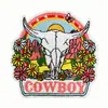 Patches bordados coloridos contrastantes em estilo western, cacto, cabeça de touro, patches de bota de cowboy, emblemas bordados, acessórios para vestuário