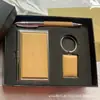 Comercio Exterior Tres en Uno Regalo de Empresa Madera de Haya Caja de Tarjetas de Negocio de Madera Llavero Bolígrafo Logotipo Personalizable