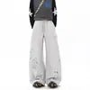Calça Casual Masculina Nova Estilo Primavera e Outono Japonês Simples Solta Perna Larga Foice Marca Americana Tendência Cinza Pesado
