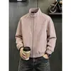 Jaqueta Masculina de Outono com Gola Alta em Couro PU Tie-dye Cinza Estilo Retro Americano Workwear Curta à Prova de Vento Impermeável Roupas para Motocicleta