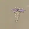 Delicado PêssegoGrampo de Cabelo Exclusivo com Laço, Strass Brilhantes e Tassel de Pérolas, Fashionable Niche Grampo de Cabelo de Pérola