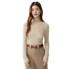 26 Otoño Invierno Nuevo Suéter de Cachemira 100% para Mujer Cuello Alto Color Sólido Canalé Ajustado de Punto Manga Larga Capa Base de Cachemira