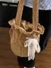 Moda Al Por Mayor Nicho Mori Artístico Hueco Tejido Bolso Cubo Ligero Combinable Estilo Occidental Bolso de Hombro para Vacaciones