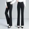 Calça Flare Feminina 2026 Nova Coleção Primavera e Outono Cintura Alta Emagrecimento Casual Calça de Alfaiataria com Elasticidade e Efeito de Caimento Slim Fit Calça Boca de Sino