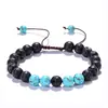 Venta Caliente de Amazon Pulsera de Piedra Volcánica Turquesa de 8 mm Energía Lava Tejida Ajustable Pulsera de Pareja
