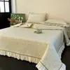 Colcha de Cama Renda Francesa 100% Algodão Classe A Estilo Princesa Desenho Animado Algodão Puro Acolchoada Espessa Lençol de Cama Cobre de Cama Conjunto de Três Peças