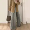 Pantalones Anchos Deshilachados Azul Claro, Jeans Rectos Retro Estilo Otoño para Mujer, Tallas Grandes, Corte Relajado, Tiro Alto, Pantalones Adelgazantes