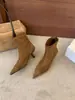 Botines altos de tacón de aguja con punta fina, ajustados y cortos, 2026 otoño, elegantes, con hebilla cuadrada, patchwork de gamuza, botas para mujer