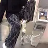 Pantalones Largos de Pierna Ancha con Forro de Polar Talla Grande 100kg para Mujer, Estilo Coreano Otoño/Invierno, Plisados, Cintura Alta, Adelgazantes, Versátiles, Casuales