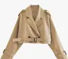 Gabardina corta transfronteriza para mujer, chaqueta corta con cuello de solapa, gabardina de otoño de moda de corte holgado para mujer, abrigo cortavientos de otoño