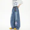 Calças Jeans Estilo Americano Transfronteiriças para Homens e Mulheres, Design de Marca Tendência, Calças Wide Leg de Estrela, Levemente Flare, Calças Retas Soltas High Street