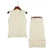 Conjunto de Tricô Vazado de Verão para Mulheres, Top Regata sem Mangas com Gola Redonda Rasgado com Barra Franzida Saia de Cintura Alta Conjunto de Duas Peças Atacado